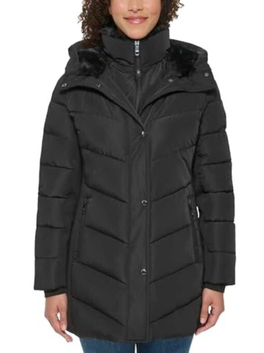 Women's Andrew Marc Mixed Media Puffer Jacket - Black - Large - NWT